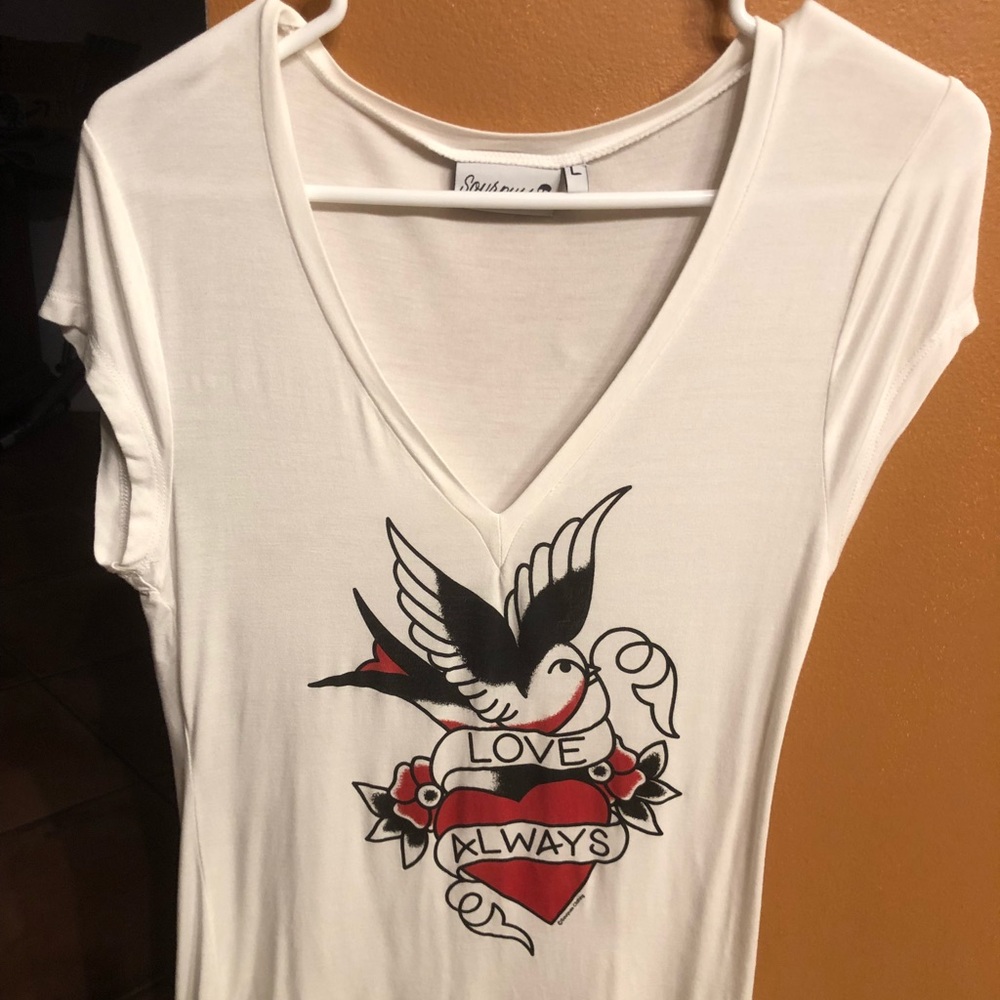 Sourpuss Brand White Heart Graphic Top - Sz L
